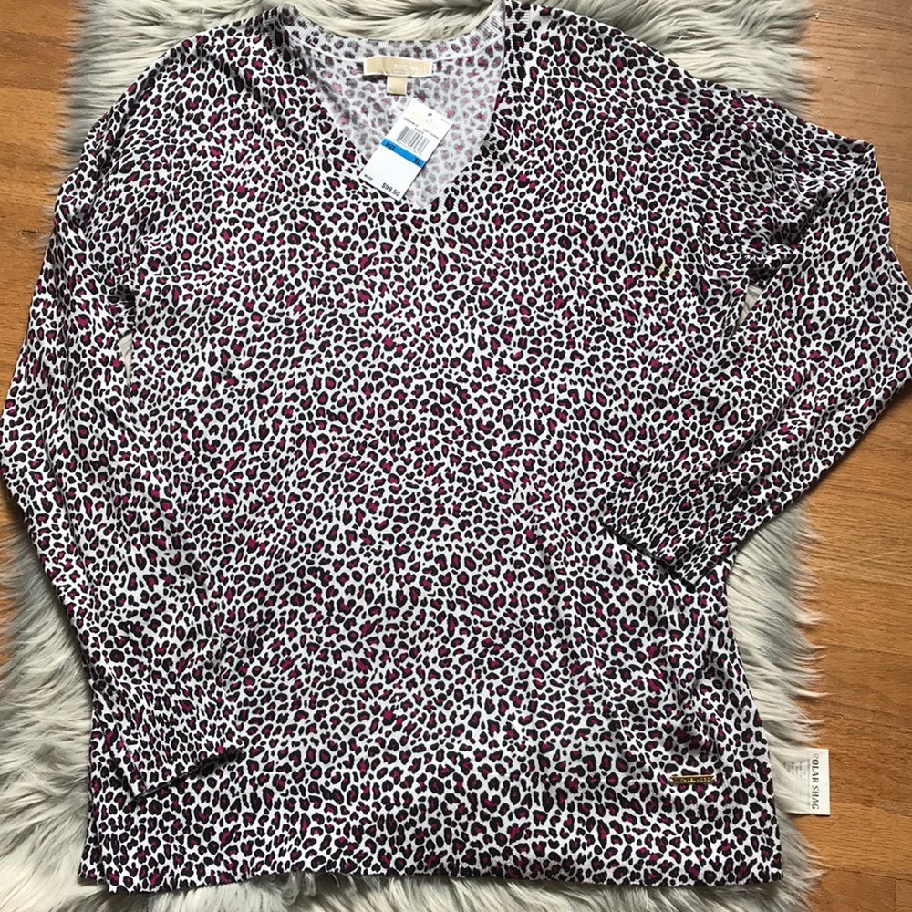 NWT Michael Kors Black Pink & White Cheetah Blouse